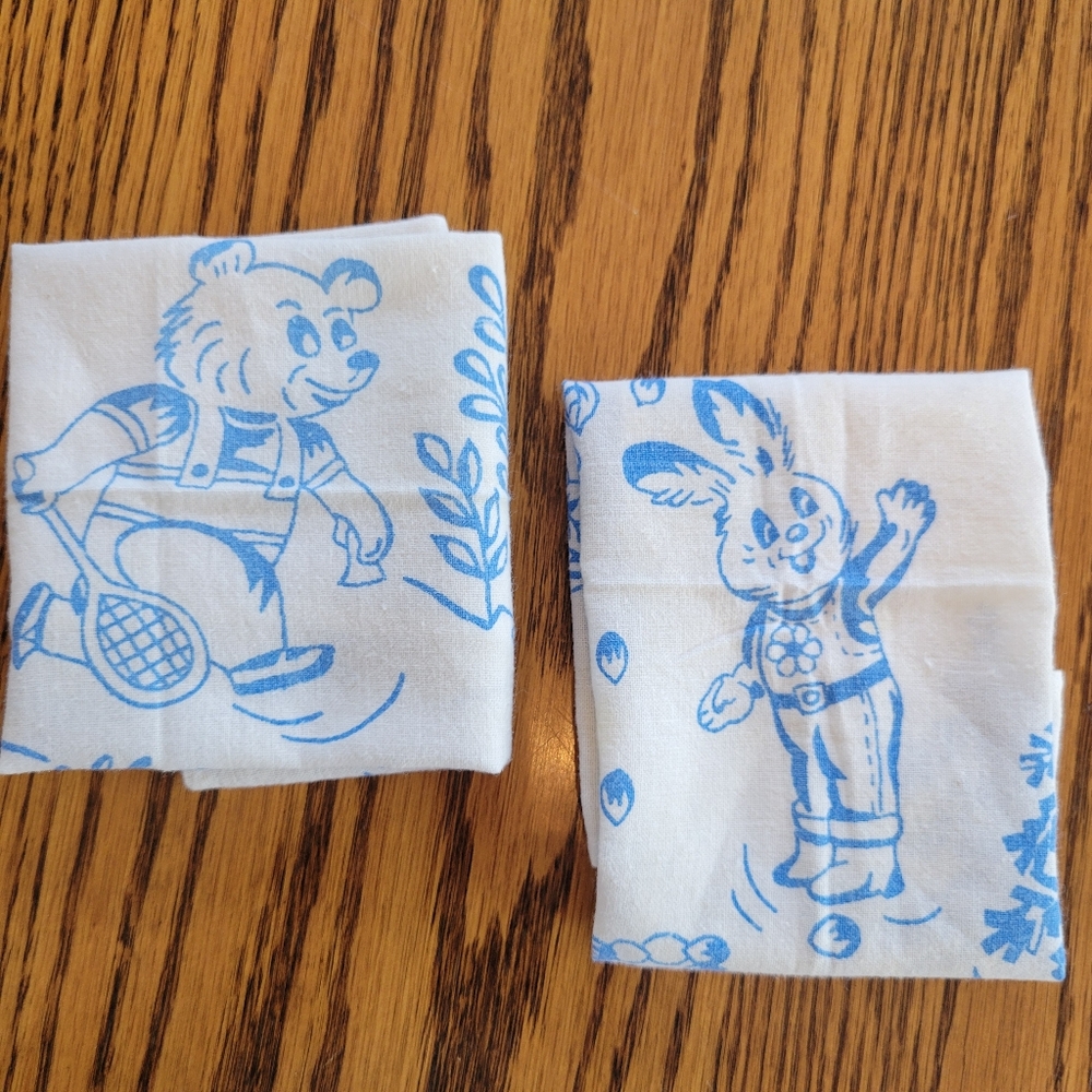 Vintage Children's Small Hankies (2) ~ Rabbit ~ Bear ~ Cute!